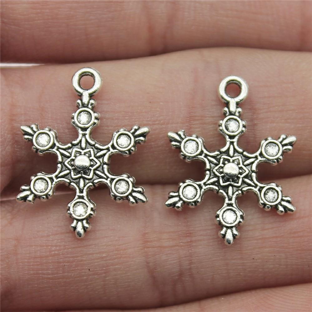 20 Stück Metall Zinklegierung Gemischte Größen Schneeflocken Anhänger Passend für Schmuck Weihnachtsanhänger Komponenten DIY Handgemachtes Basteln
