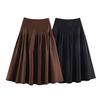 2026 European Spring Women's Solid Color Pleated Midi Skirt