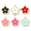 2 Pcs Enamel Flower Charms Micro Pave Clear Cubic Zirconia Enamel Brass 18K Gold Plated Pendants DIY Necklace Making 16mm X 14mm