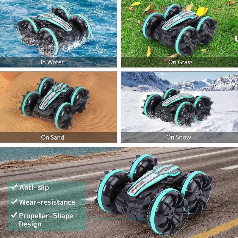 Off-Road Amphibious Remote Control Car(Blue), 2.4GHz Waterproof Radio Control Car, 4WD 360 Rotating RC Car, Toy Vehicle Kids Boy Girl Birthday Gift 3-