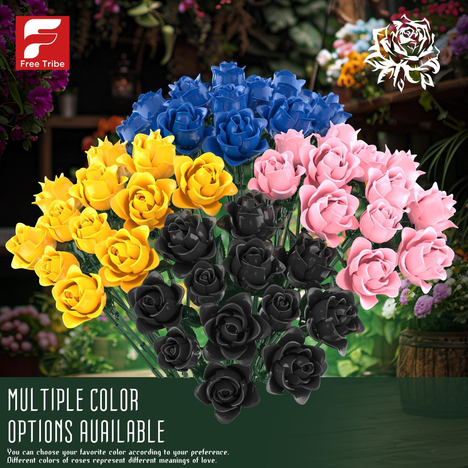 Jessica Chen Unisex Kids Black Non-Toxic 12Pc Rose Building Blocks Plant Bouquet Simulated Roses Flowers Gothic Decoration Kids Diy Toys Adult Romantic Gifts