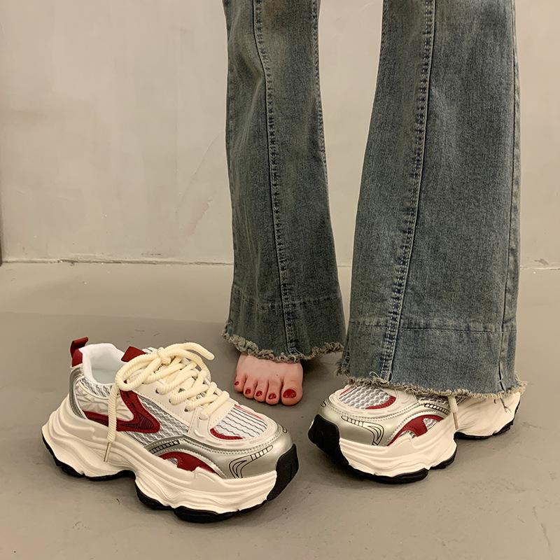 Silver Dad Shoes Women's 2025 New Spring and Summer Thick Soles Increase Height, Show Small Feet, Light and Breathable Versatile Casual Sports Shoes