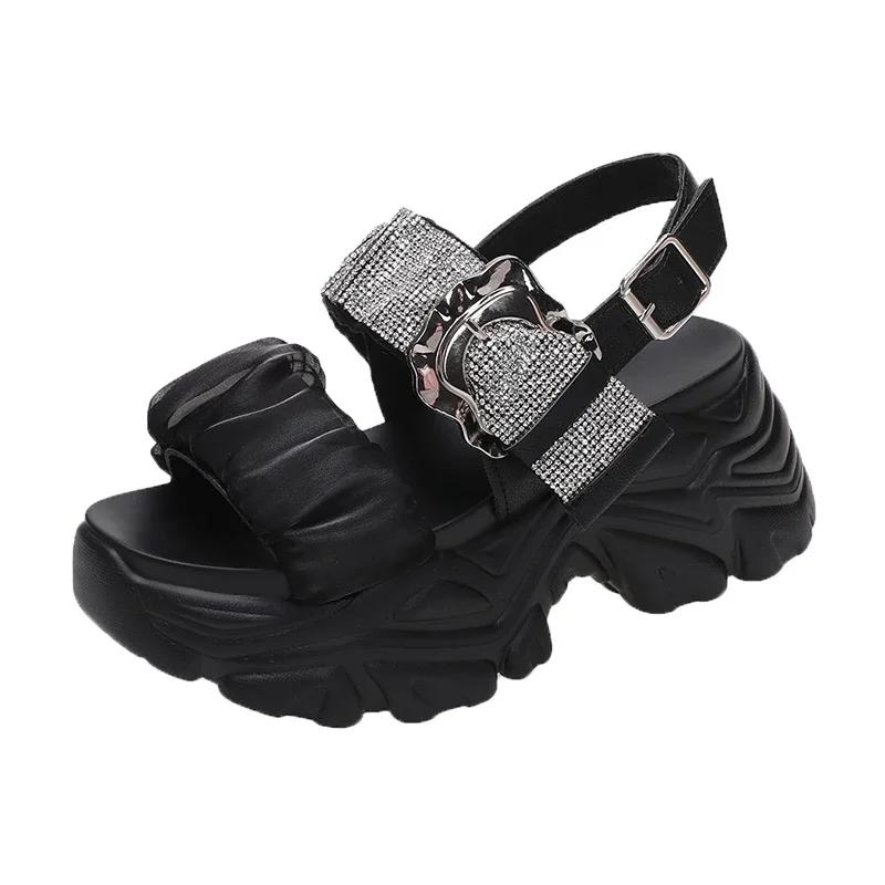 7.5cm Women's Bling Strap Chunky Sandals Summer Thick Bottom Wedges Beach Slippers Woman Fashion High Platform Sandals Mujer