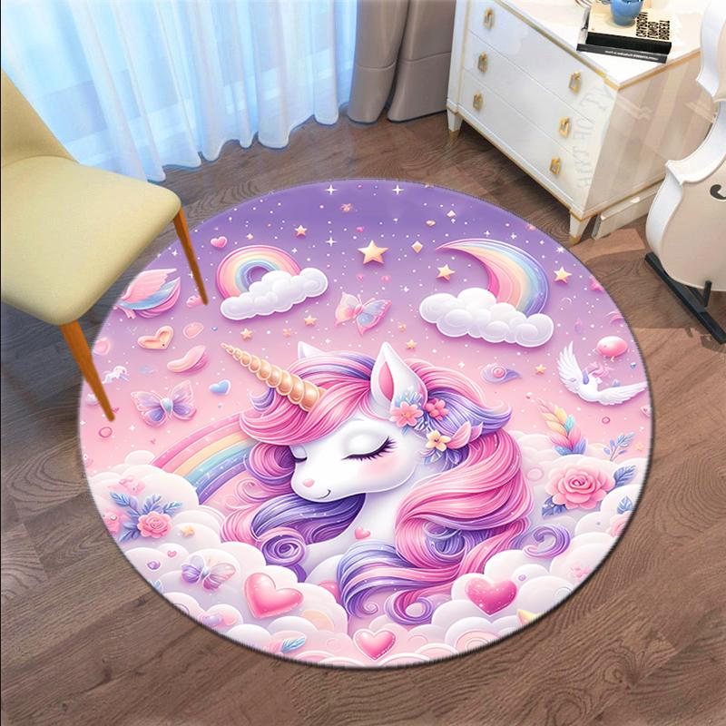 1PC cute cartoon unicorn Pattern printed Carpet Rug for Living Room Bedroom Home Sofa Decoration,Non-slip Floor Mat Floor mat