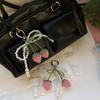 DIY Strawberry Bow Keychain Pearl Bowknot Mobile Phone Pendant  Women Bag Charm