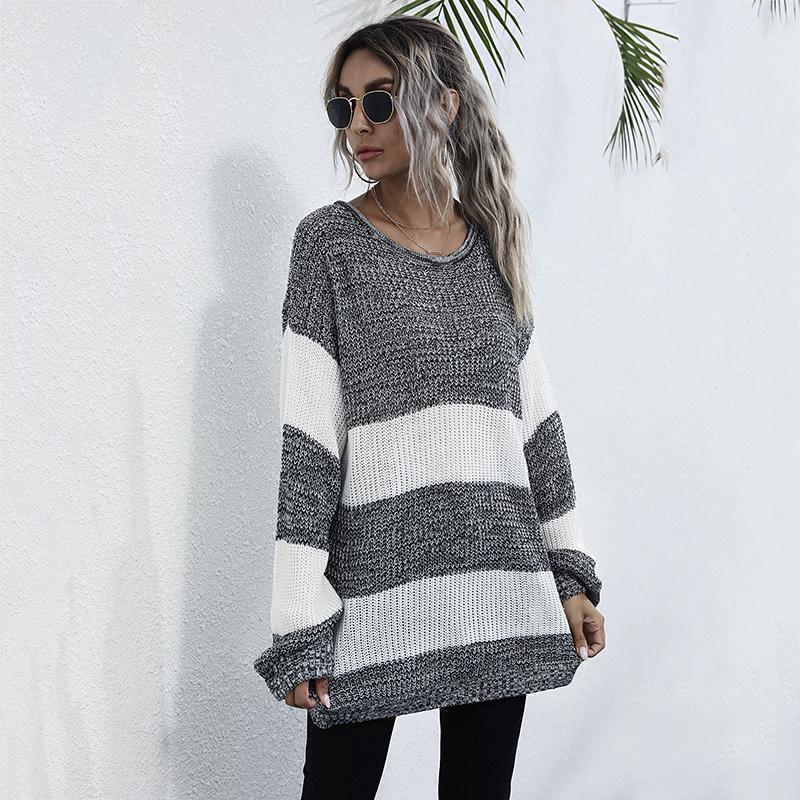 YYFS Women's Fashion Stripe Print Autumn Winter Long Sleeve O-Neck Sweaters