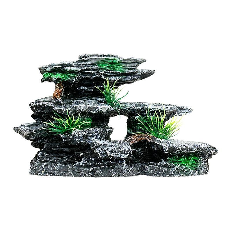 Aquarium Scenery Set: Miniature Mountain, Water Plants, Stone Ornaments, Hideout Decor