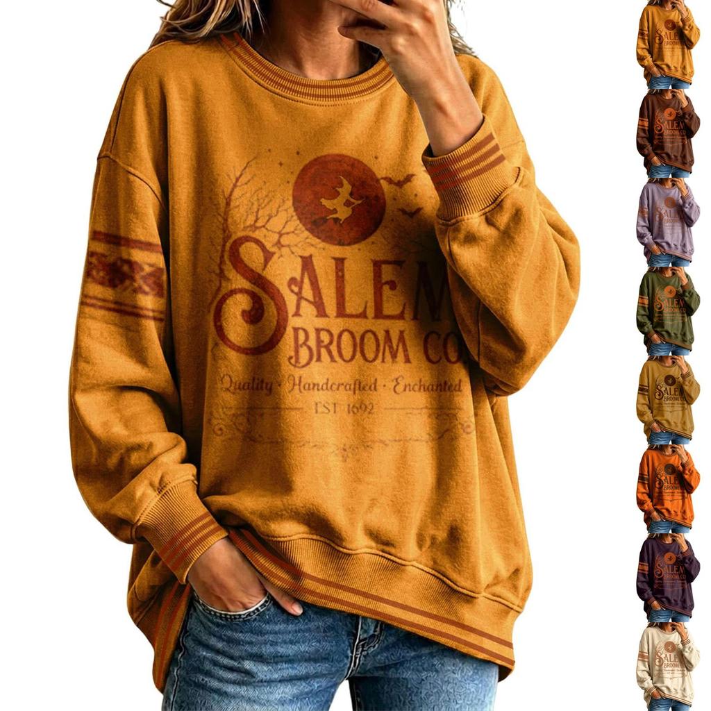 Women's Halloween Print Stylish Casual Long Sleeve Neck Sweatshirt for Fall