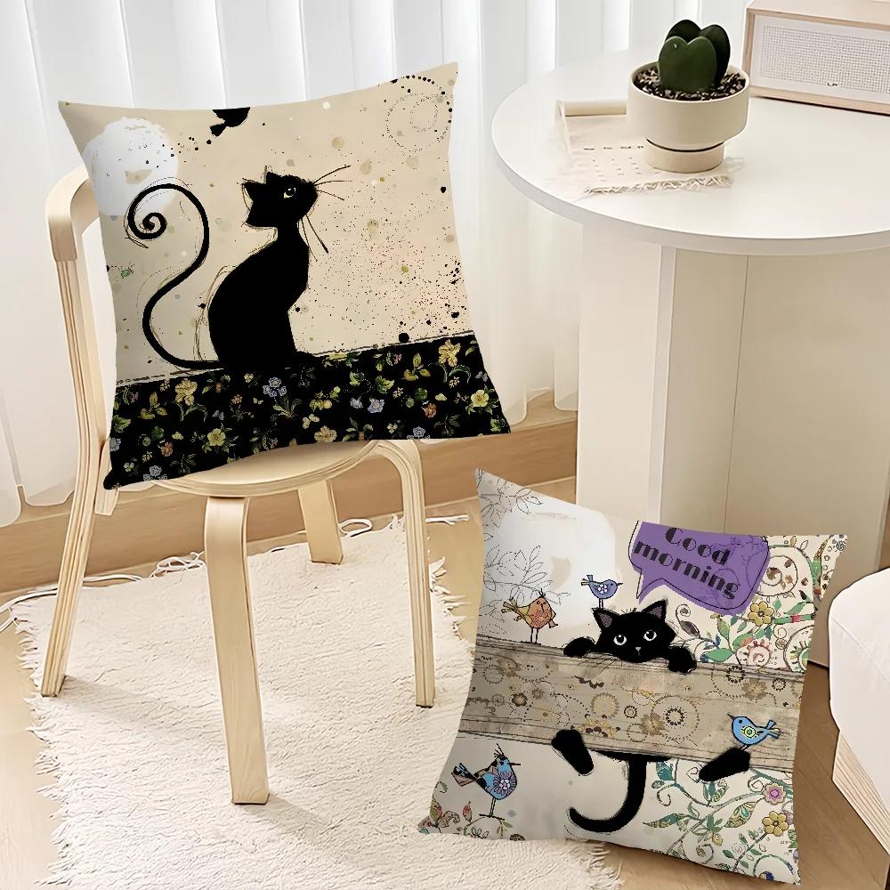 Cute Black Cat Printed Pillowcases Office Car Sofa Bed Cushion Cover Home Bedroom Decoration