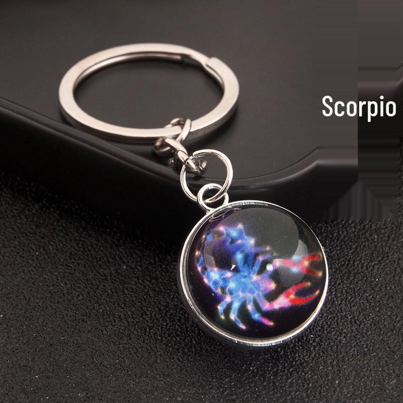 Kulatý svítící krystal zvěrokruhu Keychain - Panna & Lev