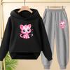 Children Clothes Sweatshirt Set Hooded Sweatshirt with Long Pants Cartoon and Lively Little Cat Girl Pink Set 3-13 Years Old Top