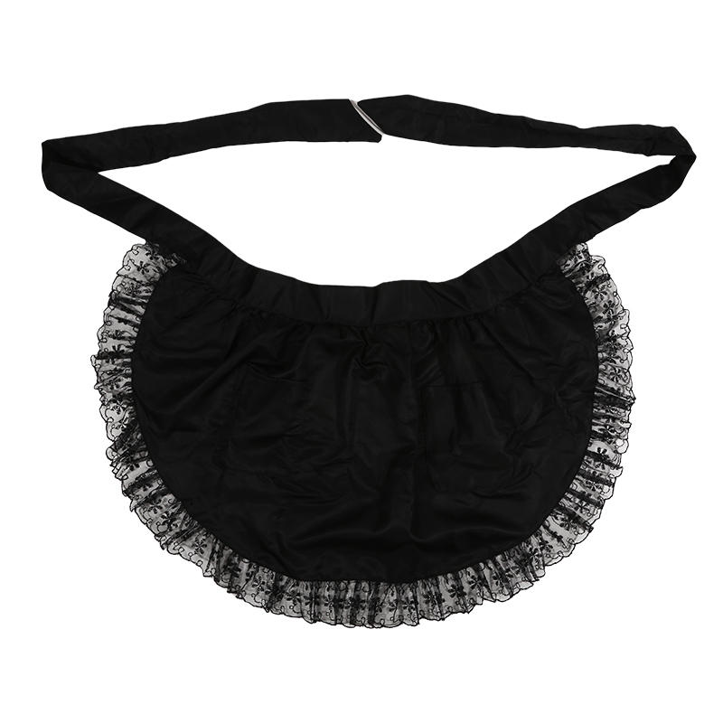Beautiful Maid Apro Woman Half Waist Cooking Kitchen Black White Lolita Maid European Style Ruffled Cute Pockets Aprons