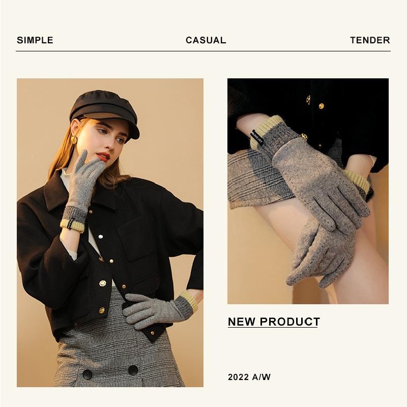 Zimní kašmírové rukavice pro dámské outdoorové cyklistické plyšové a hřejivé pletené zápěstní rukavice s dotykovou obrazovkou