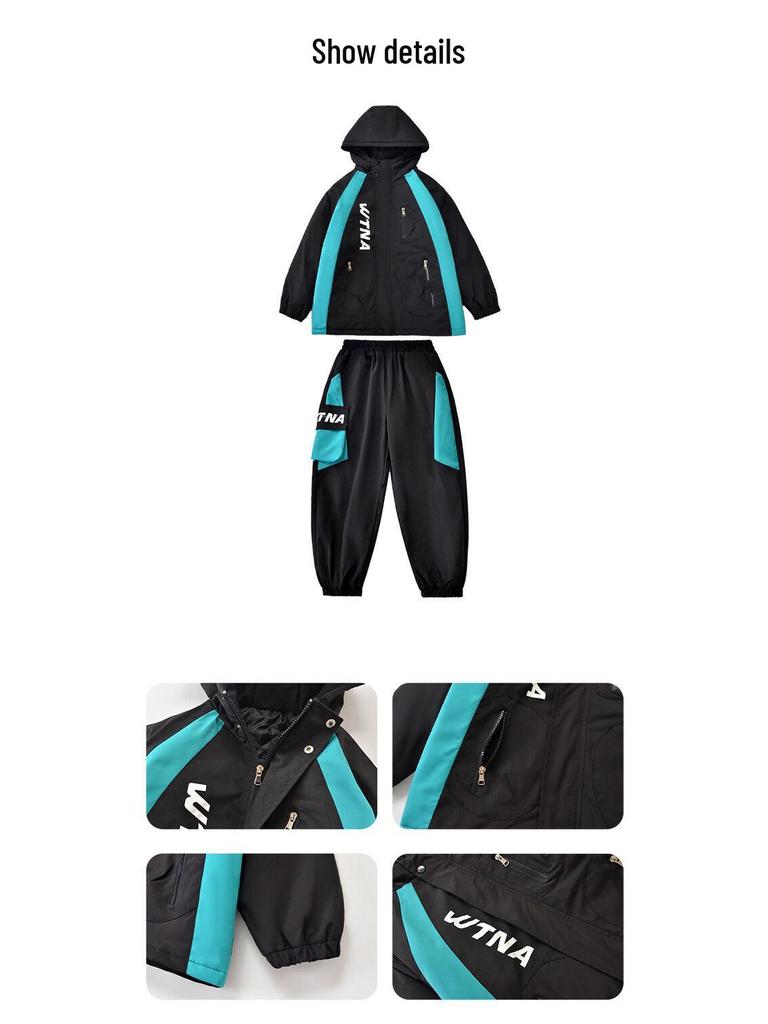 Chłopięcy zimowy zestaw polarowy 2025: Gruby dwuczęściowy komplet z bawełnianym wypełnieniem dla starszych dzieci