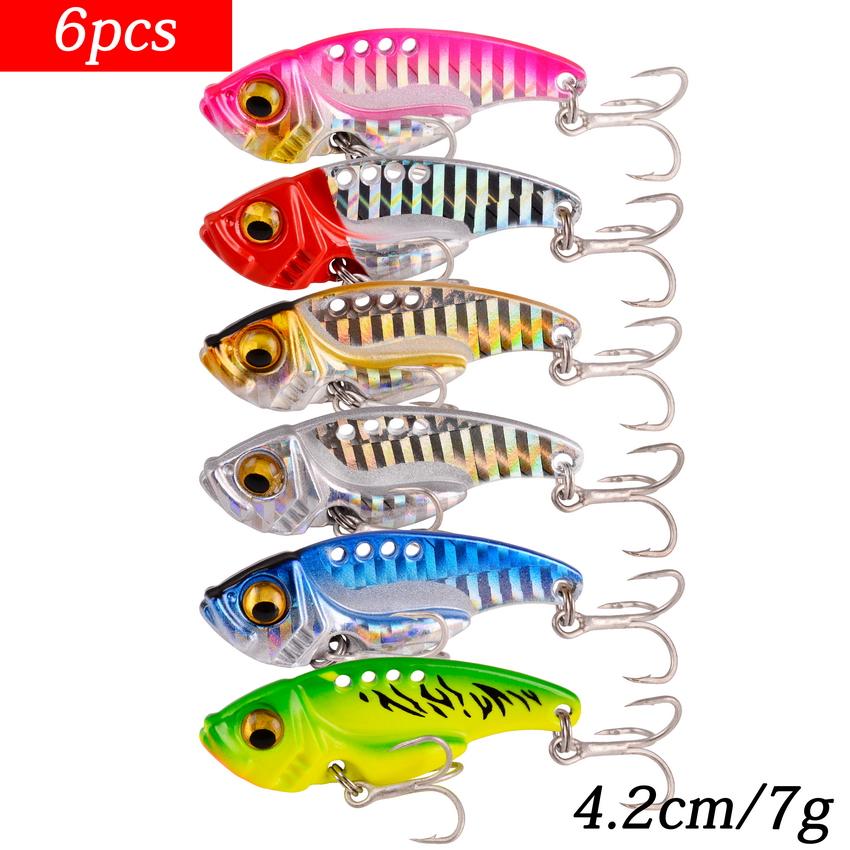 

6 шт., металлические приманки с вибрирующим лезвием, рыболовные приманки, спиннерная приманка, 4,2 см, 7 г, тонущие вибрационные приманки, искусственная морская рыбалка, вертлюг...