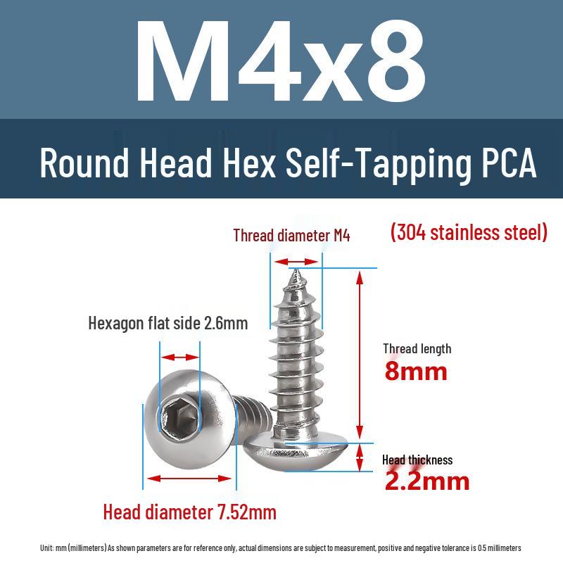 Yigu 304 Stainless Steel Round Head Self-Tapping Allen Screw, M2-M6