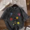 Bunter Inspirierender Zitatdruck Vintage Gewaschenes Schwarz Übergroßes T-Shirt Lässiges Rundhals Kurzarm Tee