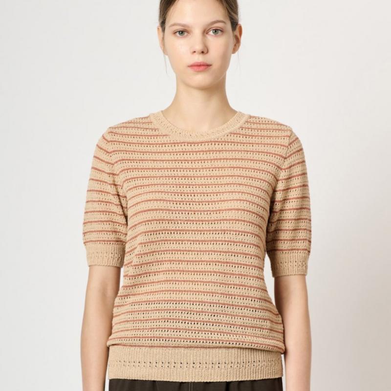Bcbg Stripe Half Sleeve Knit Top B4m5k428