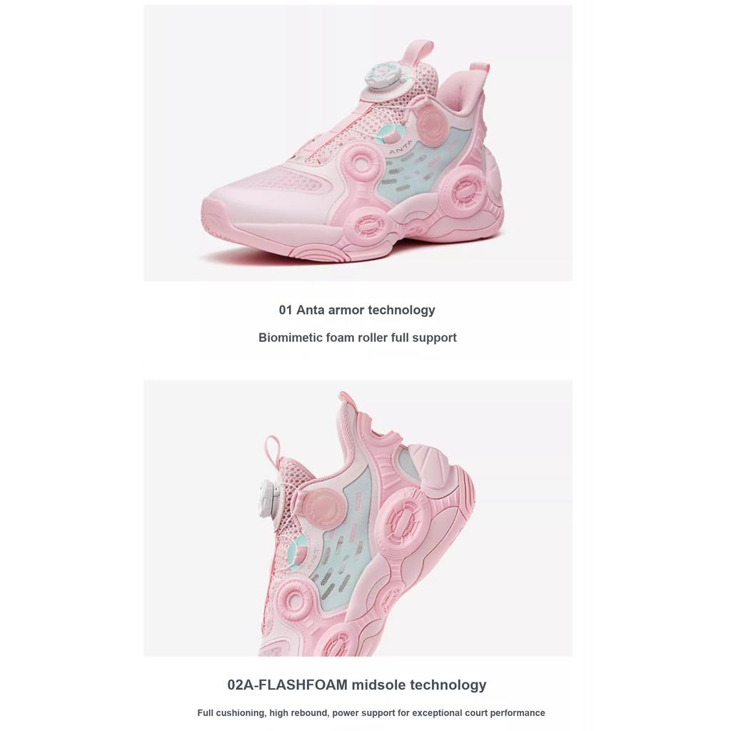 Anta Irregular 2 Sports Fashion Comfortable Non-Slip Wear-Resistant Mid-Top Kids Basketball Shoes Kids Basketball Shoes Pink Blue 322321102H-8