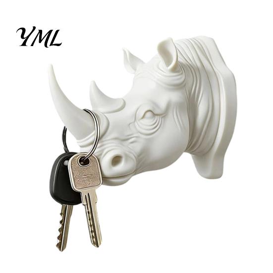 Wall Hanging Accessory Rhino Head Hook for Keys And Hats, Decorative Animal Coat Modern Home Decor Rack Entryway, Creative Key Holder, Versatile