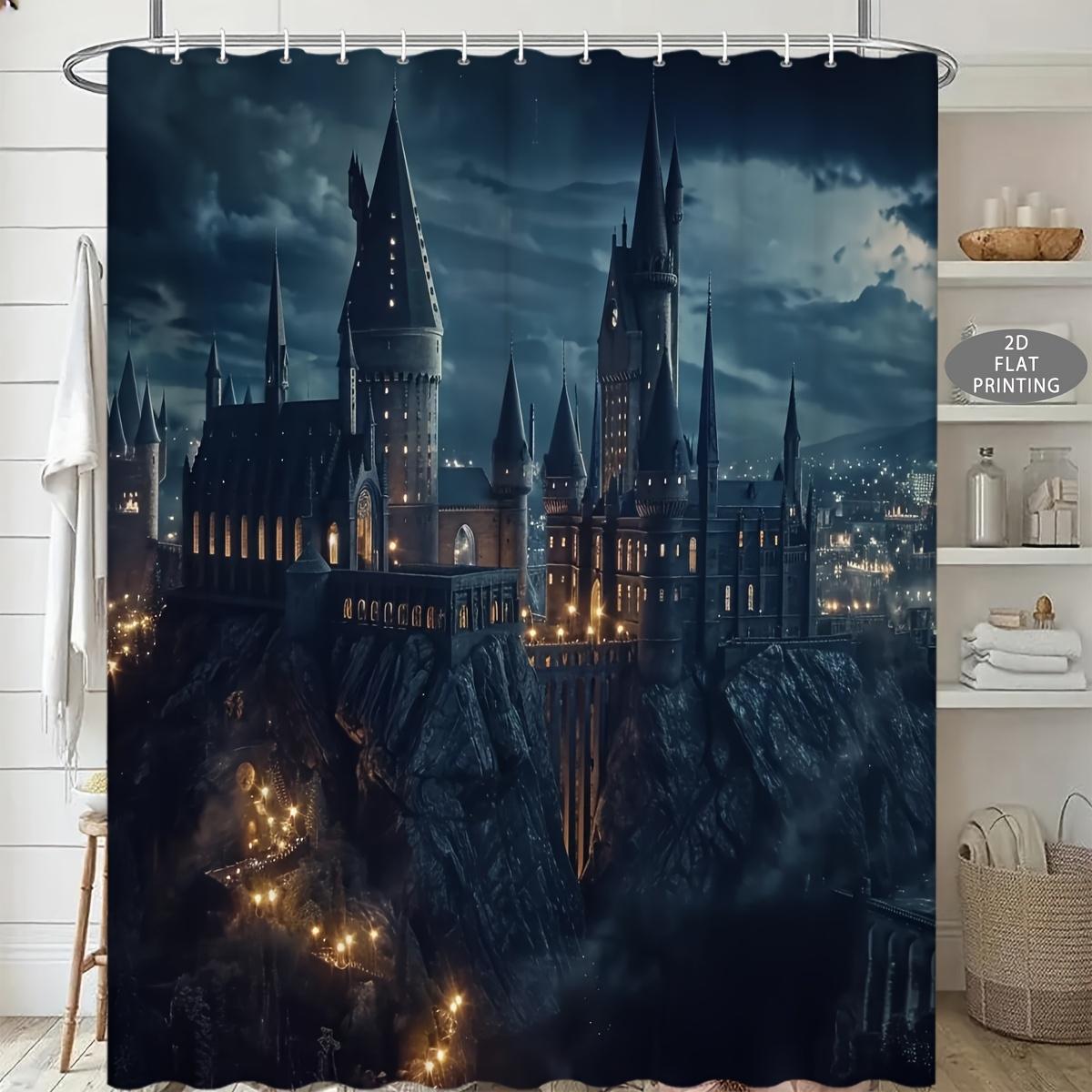 

1pc, 2D Flat, Hogwarts Castle Night View, Theme Shower Curtain, Halloween, Christmas Decoration Gift, with 12 Shower Curtain H 90x180cm