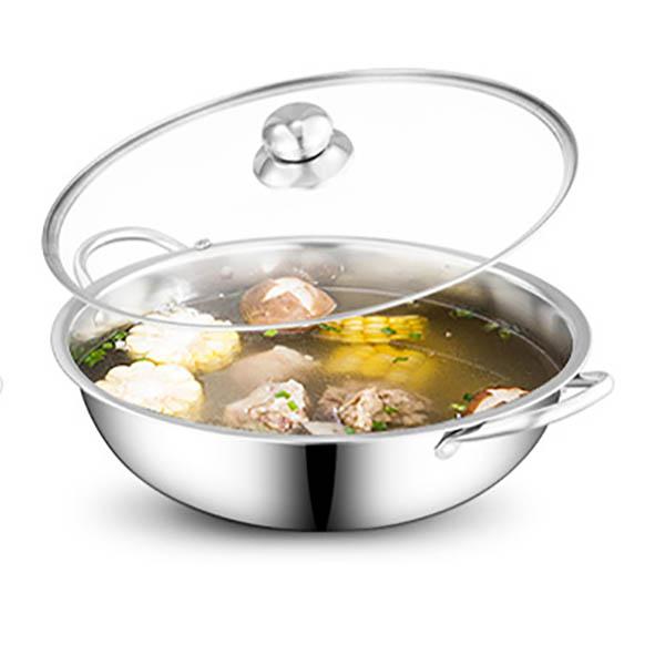 Chinese Hot Pot with Lid Thicken Stainless Steel 2 In 1 Divided Hotpot Kitchen Cooking Pan with Cover Gas Stove Induction Cooker