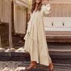 IHUASU Fashion Autumn Winter Solid Color Print Long Sleeve V-Neck Casual Dresses Unique design