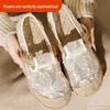 Women's Ethnic Round-Toe Cloth Slippers, Elegant Floral Embroidery, Mesh Retro Style, W005 Summer Collection.