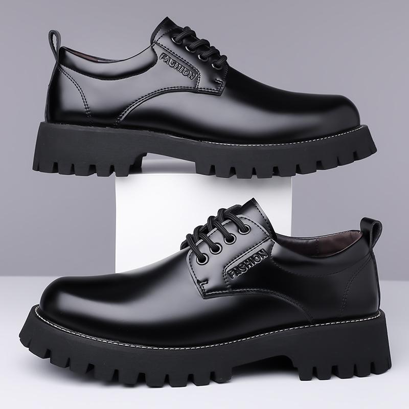 Fashion 2025 Men's Leather Derby Shoes Fashion Business Formal Oxfords with Thick Sole & Elevator Design Non-Slip Office Wear for Autumn