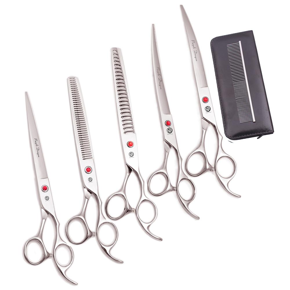Dog Grooming Scissors Pink 7.5" 8" Pet Hairdressing Scissors Japan Stainless Dog Curved Scissors Thinning Shears Chunker Z3005