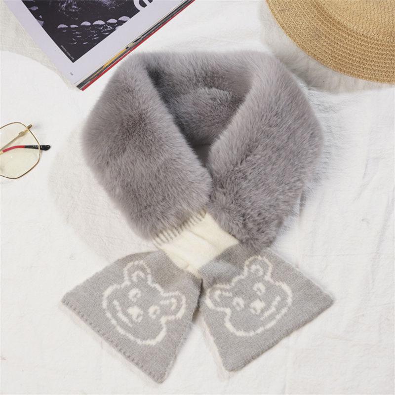 New Bear Scarf Women's Korean Style Winter Warm Wool Imitation Rabbit Hair Solid Color Versatile Plush Scarf