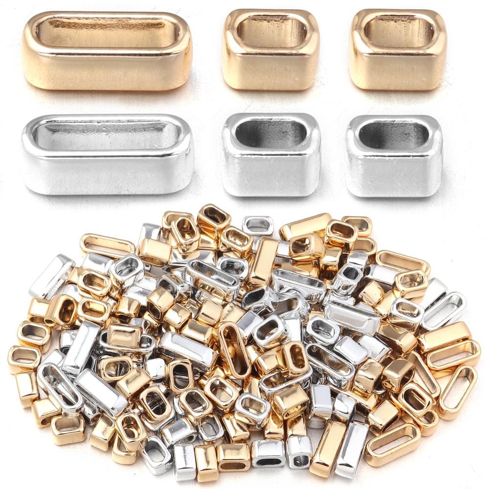 10pcs/lot Alloy Spacer Beads Big Hole Beads Flat Leather Cord End Beads For Jewelry Making DIY Bracelet Necklace Accessories