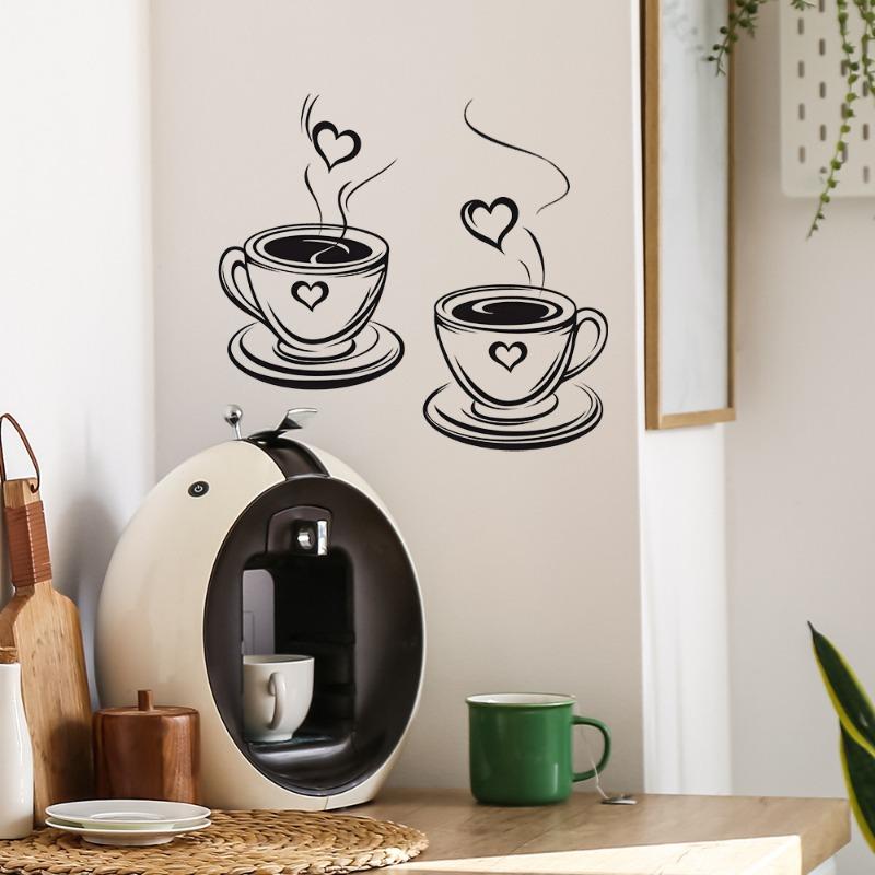 Creative Love Coffee Cup Wall Stickers For Cafe Background Decoration Wallpaper Kitchen Beautify Home Decor Self-adhesive Decals