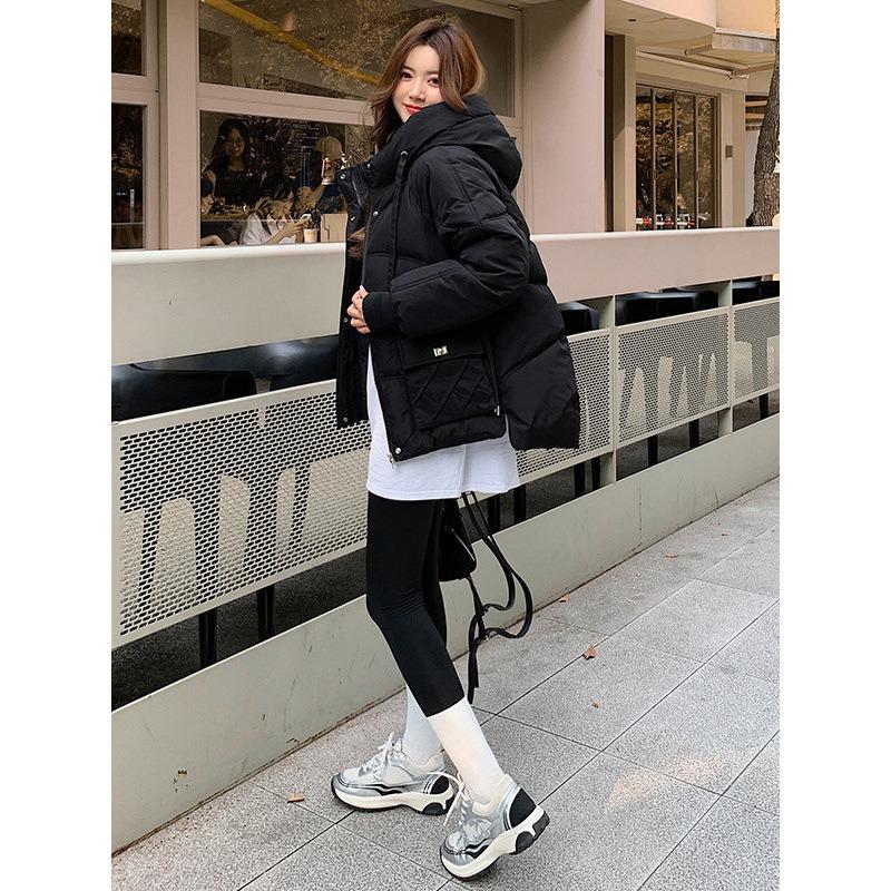 Large Size Women's Clothing Autumn and Winter Loose Casual Hooded Tooling Jacket Short Down Cotton Jacket