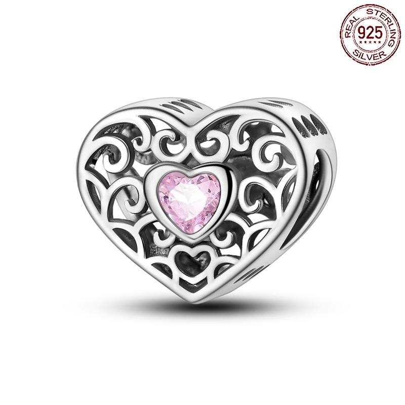 

copper Hollowed Out Heartshaped Pink beads Charm Compatible With Authentic Pandora Charm Bead Charms Bracelets Women Do It Yourself Jewellery Gift