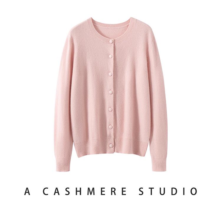 Kangsai 100% Pure Cashmere Women's Round Neck Cardigan - Autumn/Winter Knit Sweater Jacket Top
