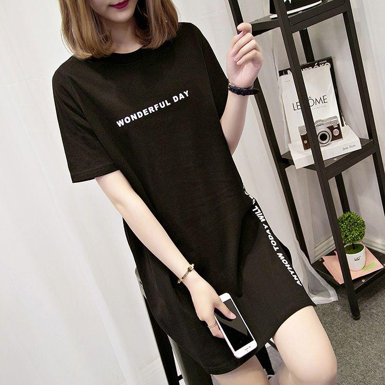 T-shirt Lunghe Stampate Estive Donna Larghe Spacco Top Femme T-shirt Manica Corta Maglietta da Donna