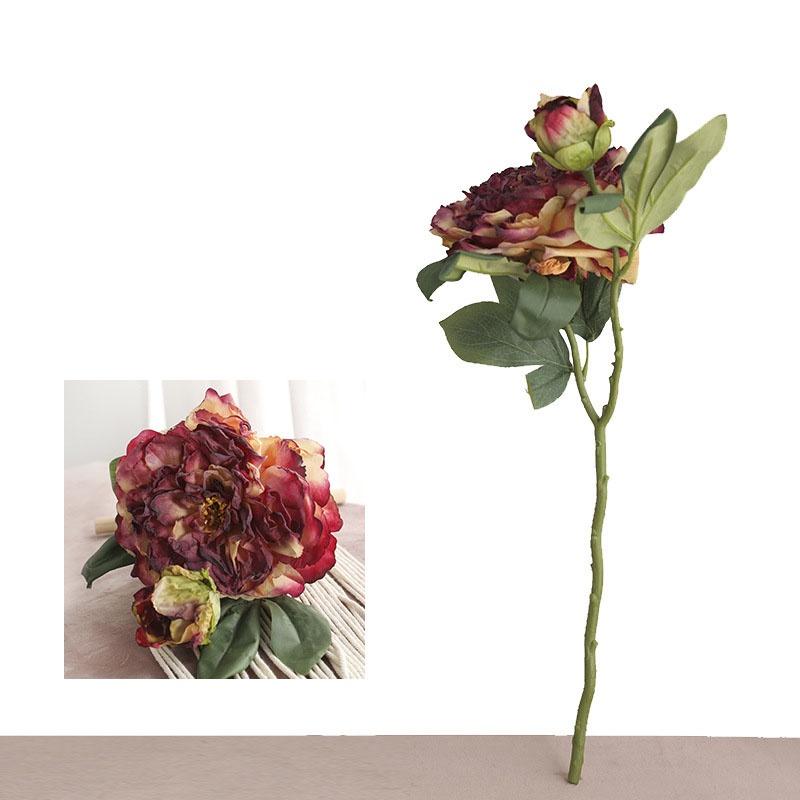 2 Capete Mari Trandafir Roșu Bujor Flori Artificiale Buchet Floare Falsă pentru Casa Mireasa Decorare Nunta