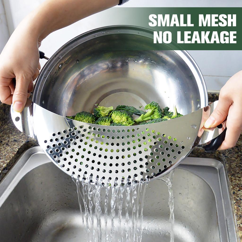 2Pcs Stainless Steel Pot Strainer Heat Resistant Veggies Drainer Multifunctional Food Strainer with Handle Kitchen Gadget