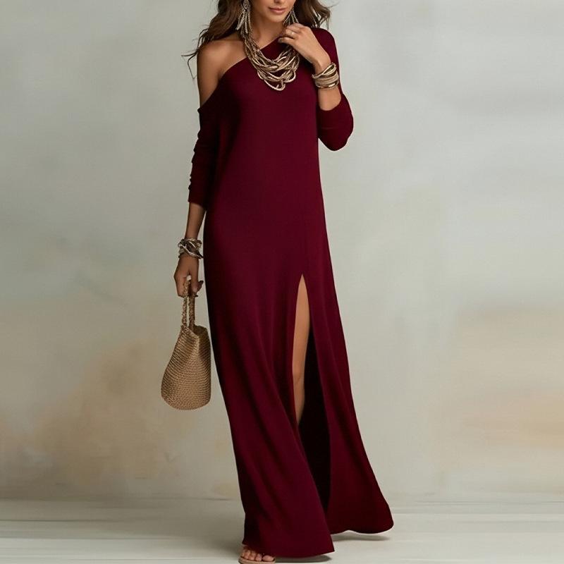 Rochie Elegantă Decolteu Bardot cu Mâneci Lungi pentru Petrecere Femei Primăvară Vară Rochii Casual Monocrome, Rochii Sexy pentru Doamne cu Decupaj Înalt