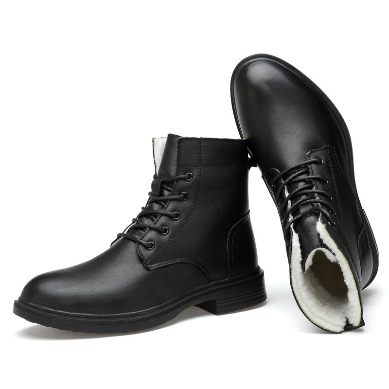 Fashion Men Winter Shoes Formal Dress Boots Black Motorcycle Boots Warm Oxford Ankle Men's Boots Genuine Leather High Quality Big Siz 50