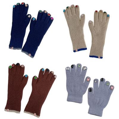 Women  Gloves Winter Warm Full Finger Gloves Knit Gloves with  Decors On Finger Tips Luxury Mittens