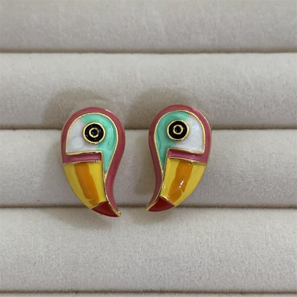 Oil-drip Design Parrot Earrings Adjustable Animal Lapel Pin Unisex Jewelry Scarf Accessories