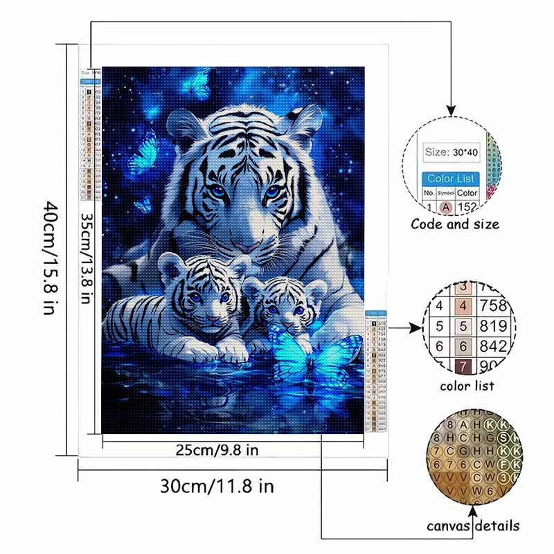 New Arrival 5D DIY Full Circle Diamond Painting "White Tiger" Embroidery Cross Stitch Home Decor Gift