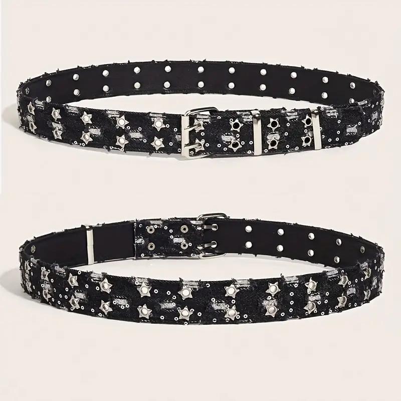 Punk Accessories Denim Girdle Hip Hop Y2k Star Hollowed Pin Buckle Waistband for Men Women Belt