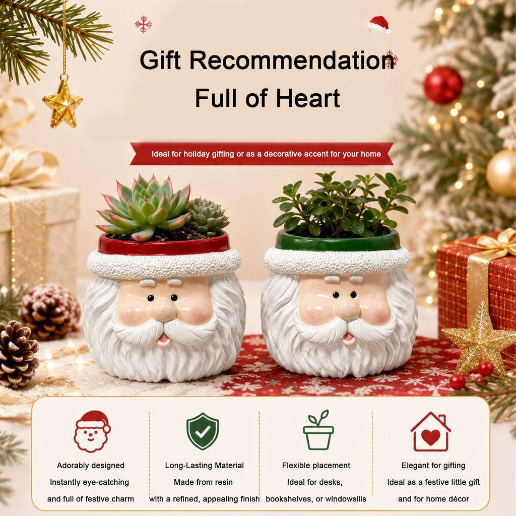 Christmas Santa Claus Face Mini Resin Planter Festive Holiday Succulent Pot Desktop Decor Gift