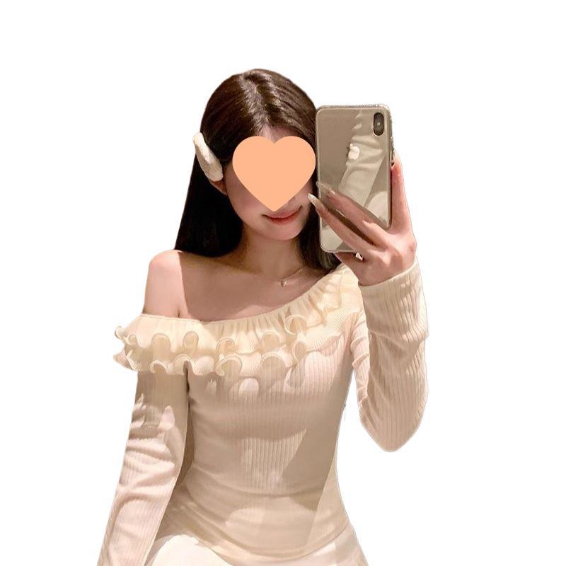 2025 Pure Desire One-Shoulder Patchwork Long-Sleeve Slim-Fit Women's Top - Autumn/Winter Style