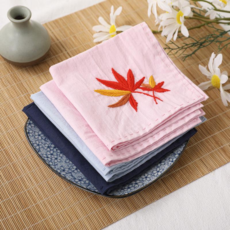 Diy Handmade Embroidery Material Package, Handkerchief Series Maple Leaf Ginkgo Flower Needle And Thread Set