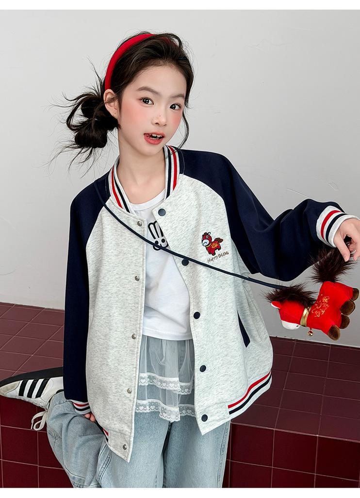 Girls' Trendy Brand Jacket for Autumn and Winter 2026 New Stylish Children's Raglan Baseball Jacket for Girls' Spring Thin Edition