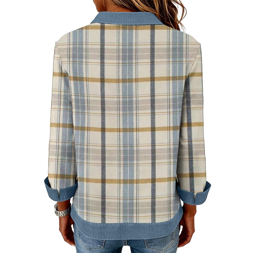 Damenmode Ausgestelltes Langarm Denim Patchwork Sweatshirt Mit Aufdruck Lässiger Pullover Top